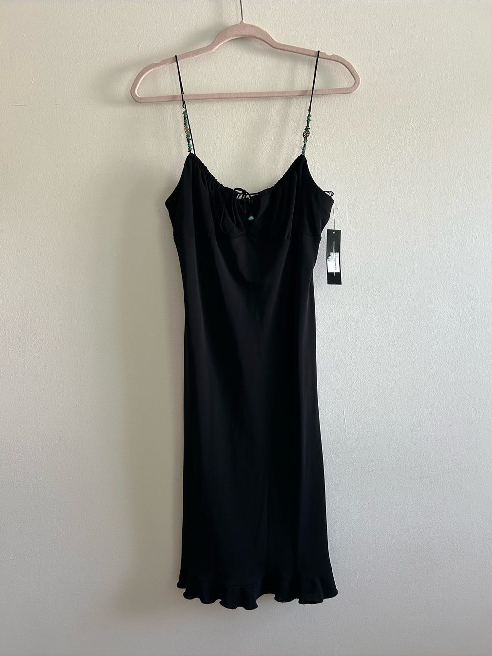 NWT Y2K ABS Women's Black Slip Dress with Beaded Straps